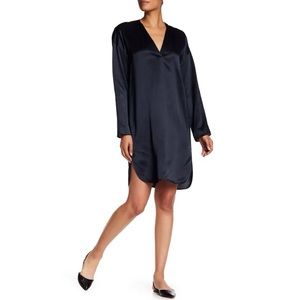 VINCE Long Sleeve Silk Dress in Black | Size Large